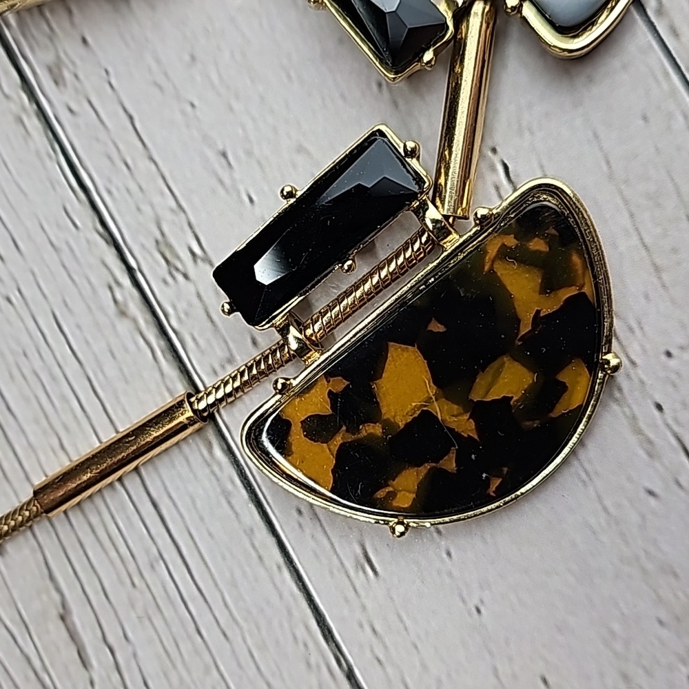 Talbots Gold Tone Tortoise Shell Statement Neckla… - image 4